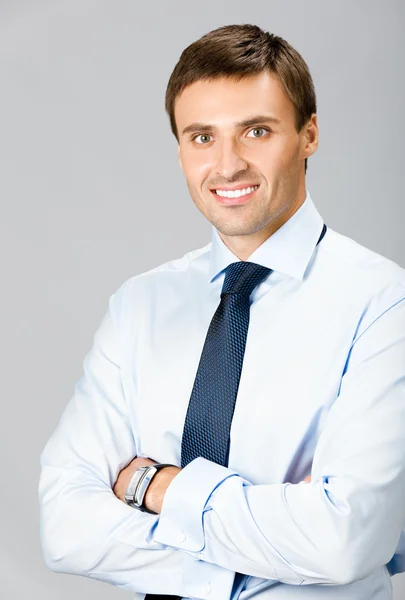 회색 배경 위에 비즈니스 남자의 초상화 — 스톡 사진