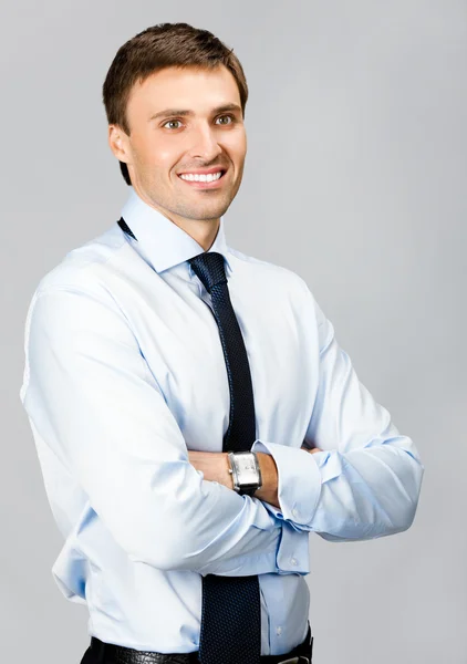 Portret van zakenman, over grijze achtergrond — Stockfoto
