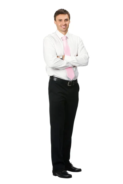 Portrait corporel complet de l'homme d'affaires heureux, sur blanc — Photo
