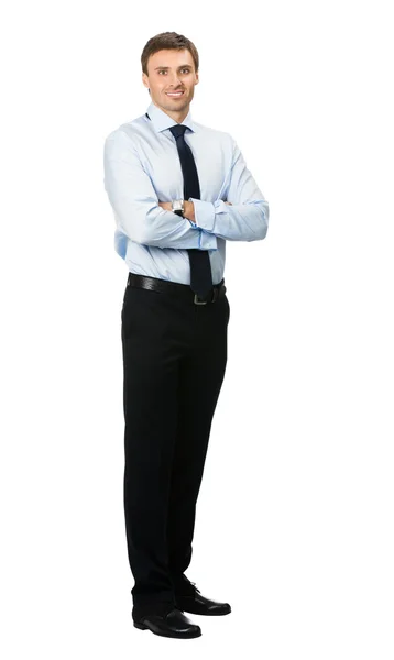 Ολόσωμος πορτρέτο του ευτυχής επιχειρηματίας, σε λευκό — Φωτογραφία Αρχείου