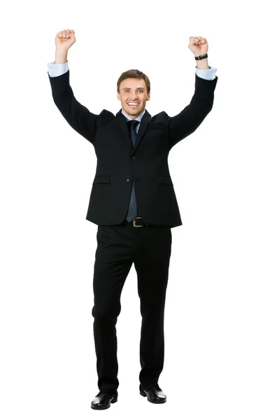 Feliz hombre de negocios exitoso gesto, en blanco —  Fotos de Stock
