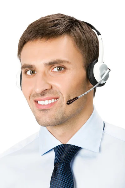 Telefon operatora w słuchawki, na białym tle — Zdjęcie stockowe