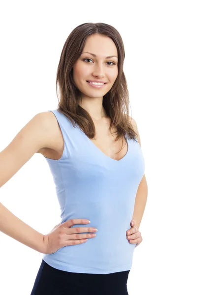 Lächelnde Frau in Fitnessbekleidung, isoliert — Stockfoto