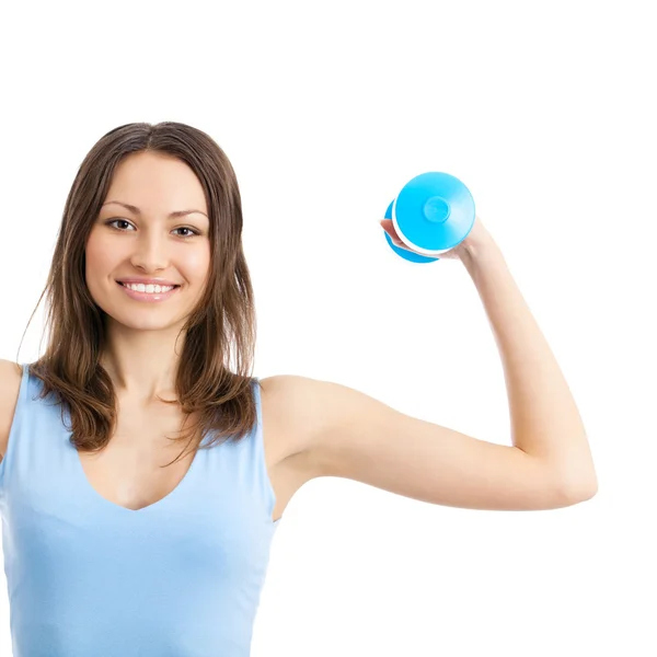 Woman with dumbbell, isolated — Stock Photo, Image