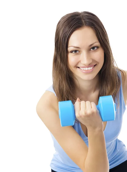 Woman with dumbbell, isolated Royalty Free Stock Images