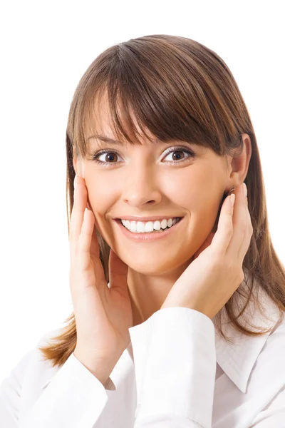 Smiling surprised businesswoman, isolated — Stock Photo, Image