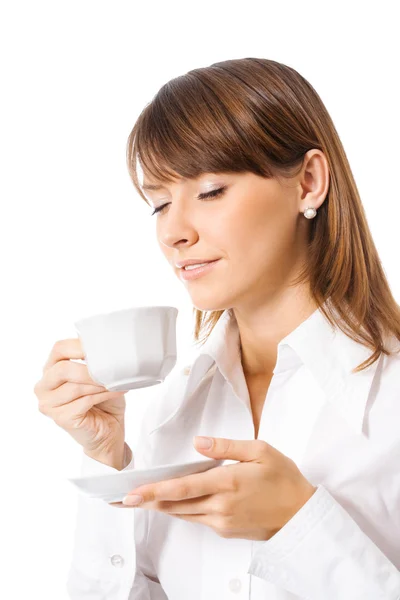 Üzletasszony kávét inni, elszigetelt — Stock Fotó