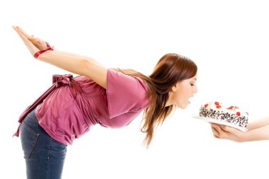 Hungry girl with the connected hands and pie clipart