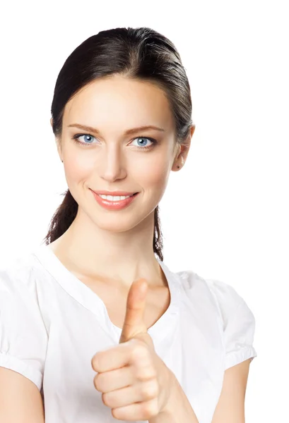 Businesswoman with thumbs up, on white — Stock Photo, Image