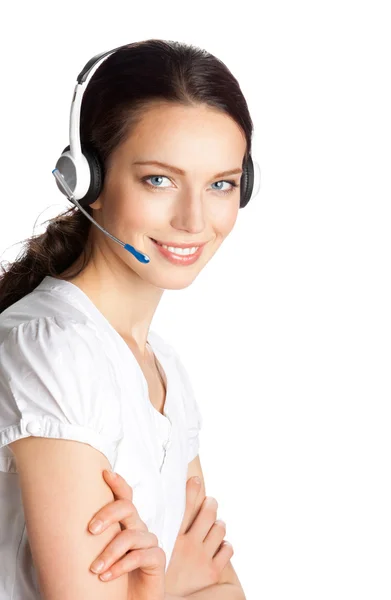 Support phone operator in headset, isolated — Stock Photo, Image