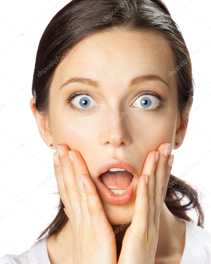 Smiling surprised businesswoman, isolated