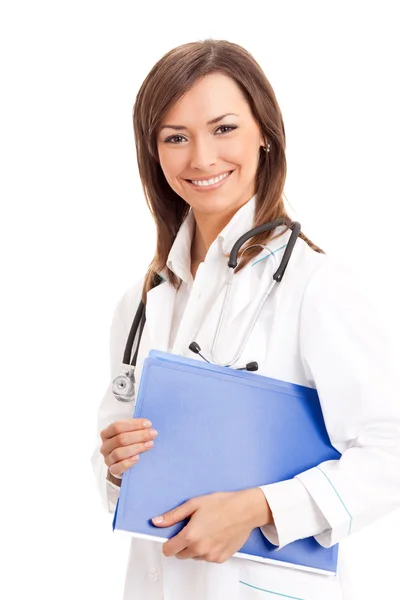 Happy young doctor folder, on white — Stock Photo, Image