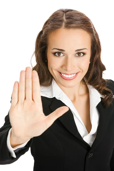 Zakenvrouw met stop gebaar, op wit — Stockfoto