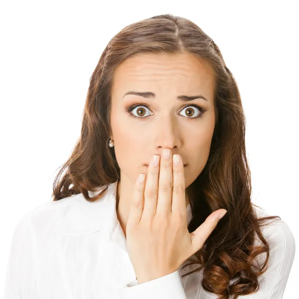 Business woman covering mouth, isolated Stock Image