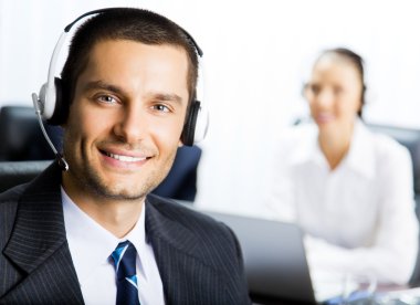 Customer support phone operator at office clipart