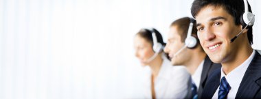 Customer support phone operators at workplace clipart