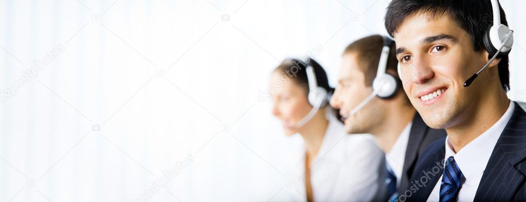 Customer support phone operators at workplace