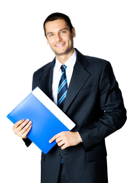 Biznesmen z folderu, na białym tle — Zdjęcie stockowe