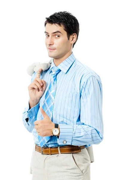 Happy businessman showing thumbs up gesture, isolated — Stock Photo, Image