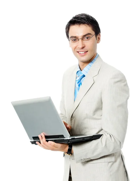Affärsman som arbetar med laptop, över vita — Stockfoto