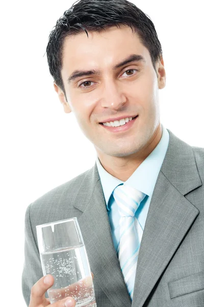 Бізнесмен зі склянкою води, ізольовані — стокове фото
