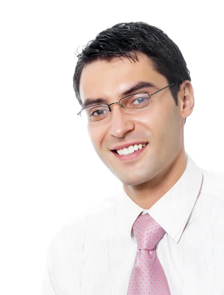 Portrait of smiling businessman in glasses, isolated — Stock Photo, Image