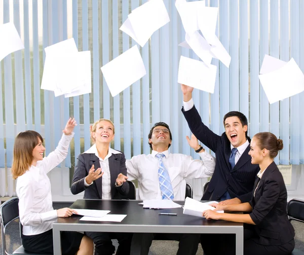 stock image Happy successful gesturing business team at office