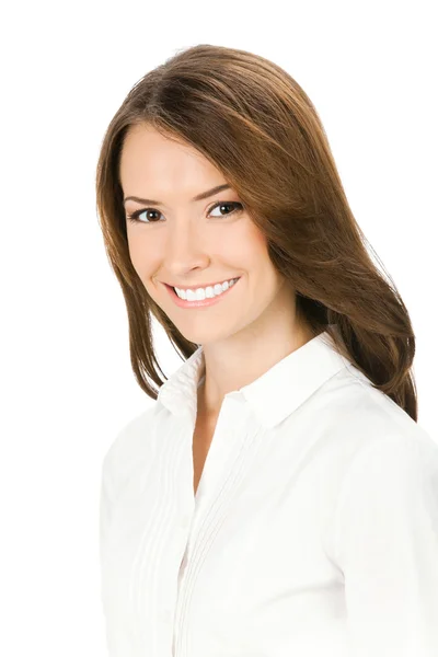 흰색 위에 행복 한 미소 사업 여자 — 스톡 사진