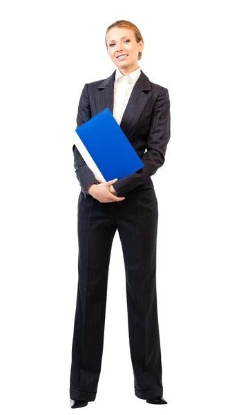 Corpo cheio de mulher de negócios com pasta, em branco — Fotografia de Stock