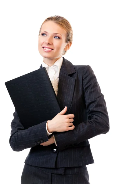 Podnikání žena s složku, na bílém pozadí — Stock fotografie