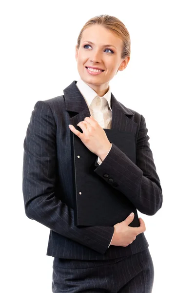 Mulher de negócios com pasta, em branco — Fotografia de Stock
