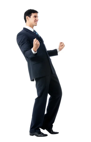 Empresário gesto bem sucedido muito feliz, em branco — Fotografia de Stock