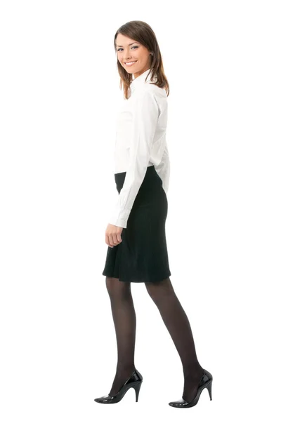 Corpo pieno di donna d'affari che cammina, su bianco — Foto Stock