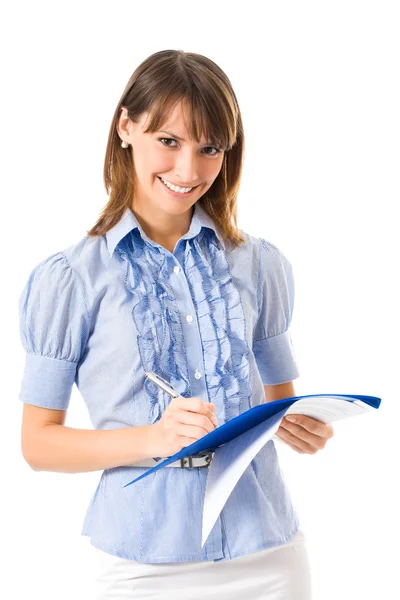 Businesswoman writing on documents, isolated Stock Picture