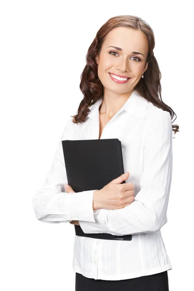 Businesswoman with black folder, isolated Stock Photo