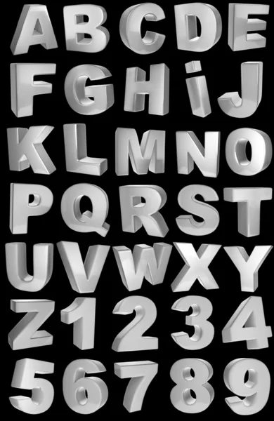 Prata alfabeto 3d completo com numerais — Fotografia de Stock