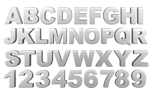 Zilveren volledige 3D-alfabet met cijfers — Stockfoto