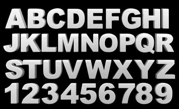 Срібний повний 3d алфавіт з цифрами — стокове фото