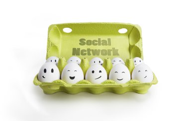Group of happy eggs with smiling faces representing a social network. clipart
