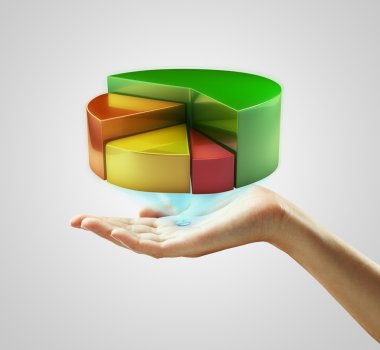 Hand presenting a pie chart button. clipart