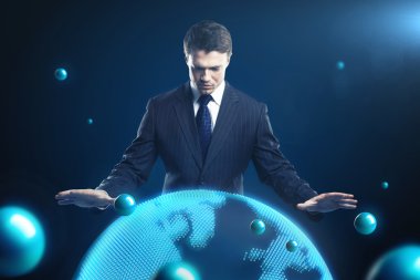 Man is controlling the earth models. clipart