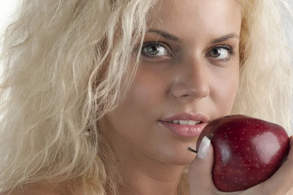 stock image Red apple and woman