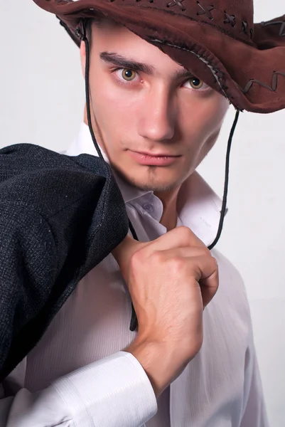 stock image Young business man with cowboy hat