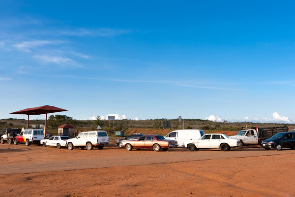 The queue of cars at gas station