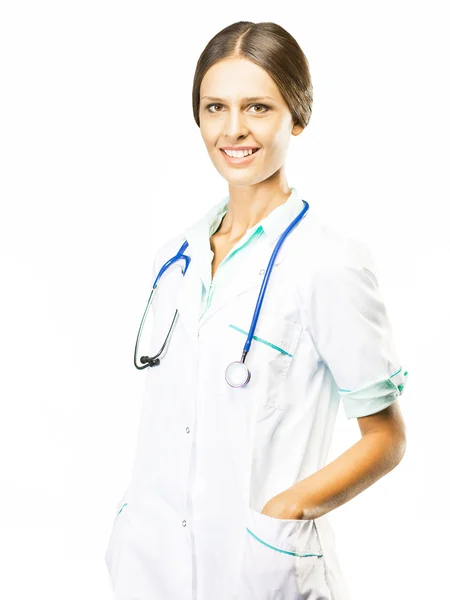 Young doctor isolated on white with a stethoscope — Stock Photo, Image