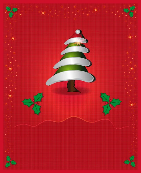 Raster Christmas red congratulations card tree — Stock Photo, Image