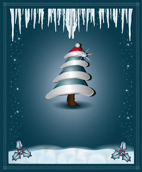 Ağaç Noel mavi tebrik kartı — Stok Vektör
