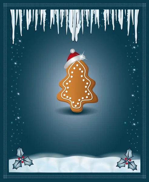 Gingerbread mavi Noel tebrik kartı — Stok Vektör