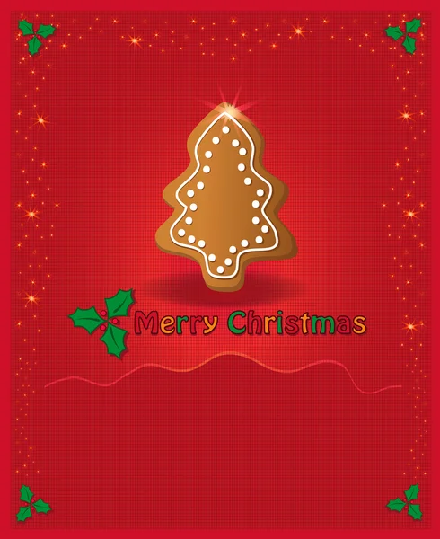 Vektör Noel gingerbread kırmızı tebrik kartı — Stok Vektör