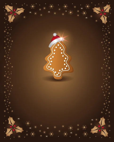 Tarjeta de Navidad chocolate jengibre árbol felicitaciones plantilla — Vector de stock